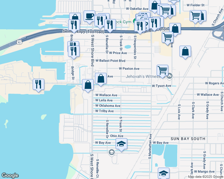 map of restaurants, bars, coffee shops, grocery stores, and more near 4717 Legacy Park Drive in Tampa