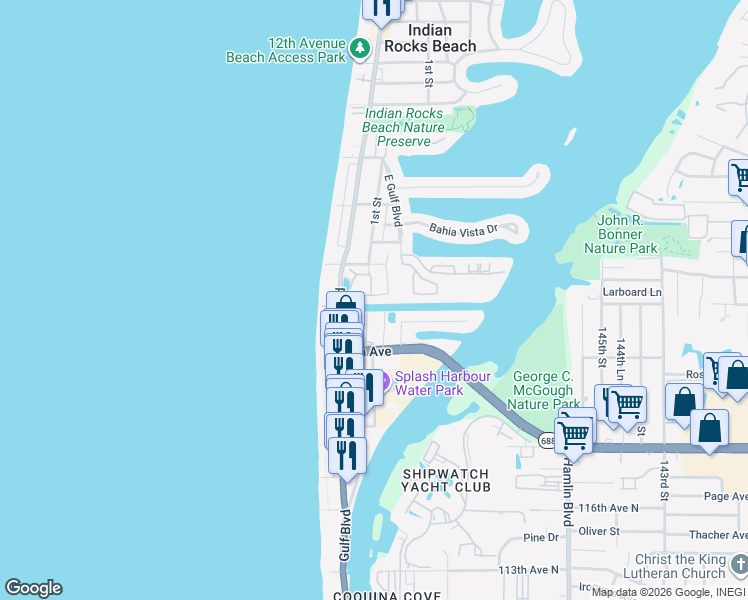 map of restaurants, bars, coffee shops, grocery stores, and more near 196 Haven Beach Drive in Indian Rocks Beach