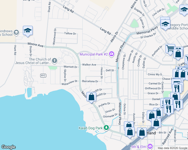 map of restaurants, bars, coffee shops, grocery stores, and more near 122 Dell Street in Portland
