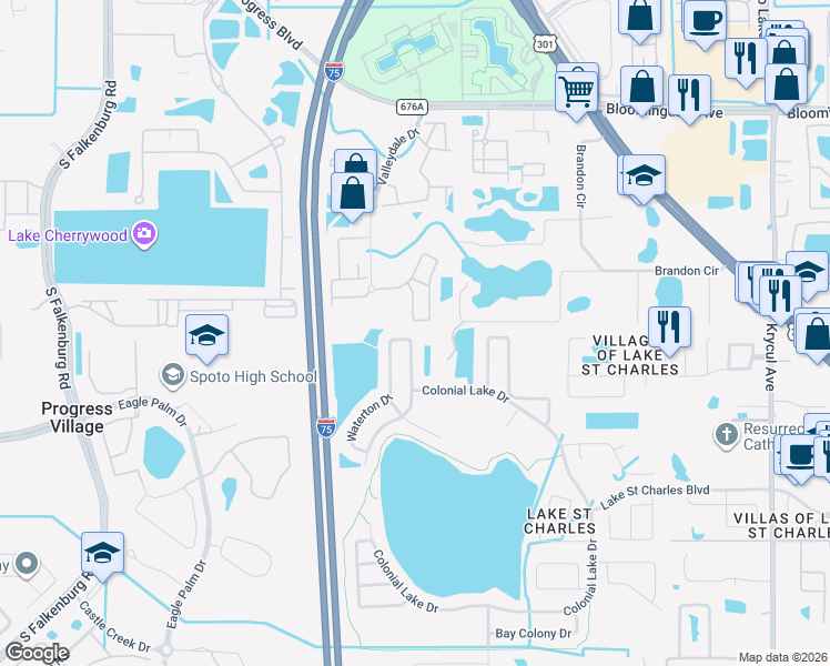 map of restaurants, bars, coffee shops, grocery stores, and more near 9834 Carlsdale Drive in Riverview