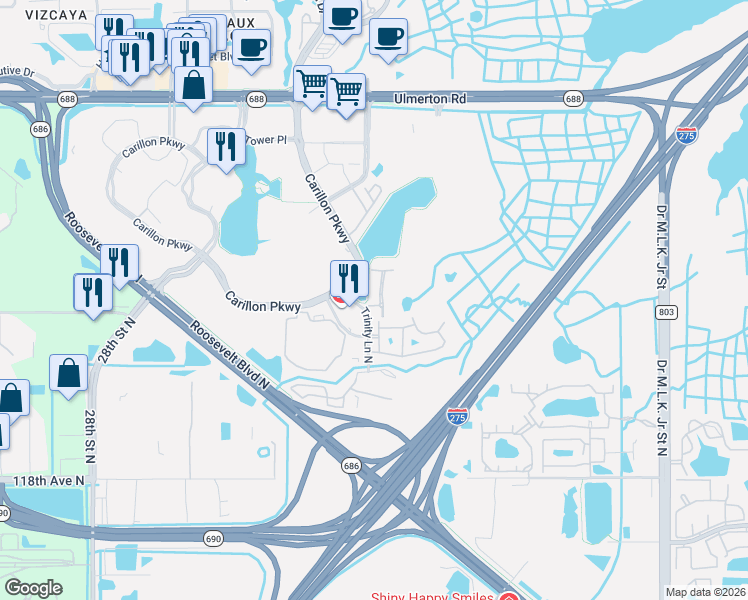 map of restaurants, bars, coffee shops, grocery stores, and more near 629 Saxony Boulevard in St. Petersburg