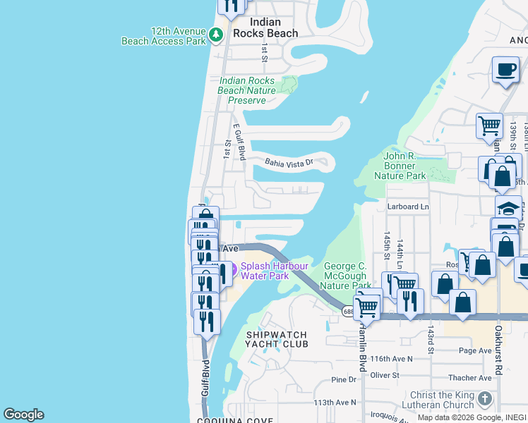 map of restaurants, bars, coffee shops, grocery stores, and more near in Indian Rocks Beach