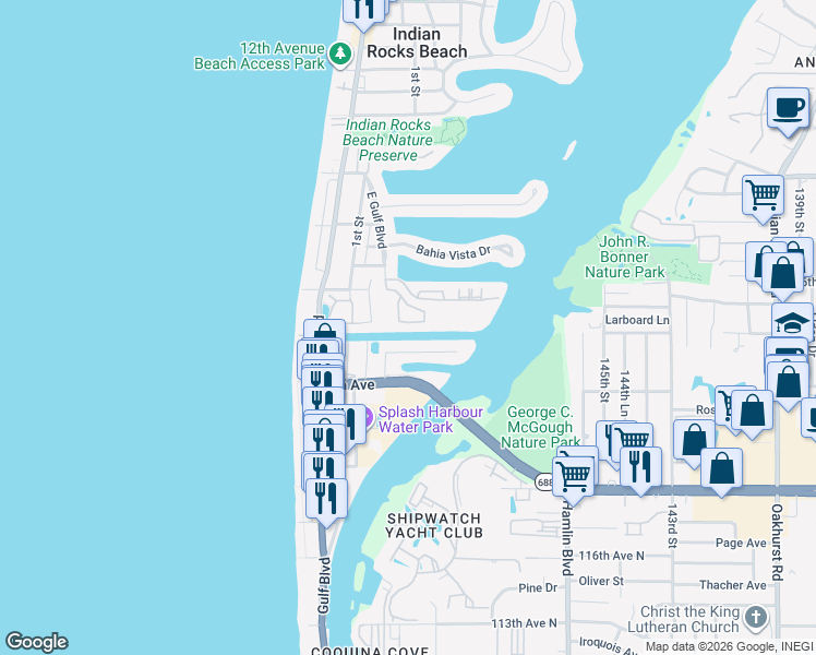 map of restaurants, bars, coffee shops, grocery stores, and more near in Indian Rocks Beach