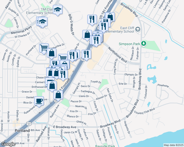 map of restaurants, bars, coffee shops, grocery stores, and more near Esplanade in Portland
