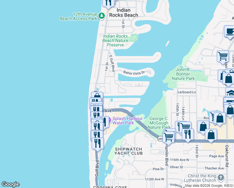 map of restaurants, bars, coffee shops, grocery stores, and more near 609 2nd Street in Indian Rocks Beach