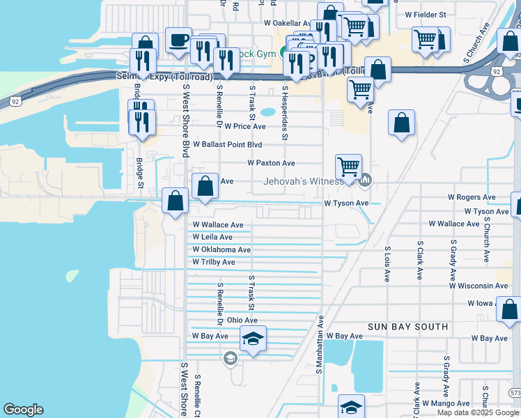 map of restaurants, bars, coffee shops, grocery stores, and more near 4520 West Rogers Avenue in Tampa