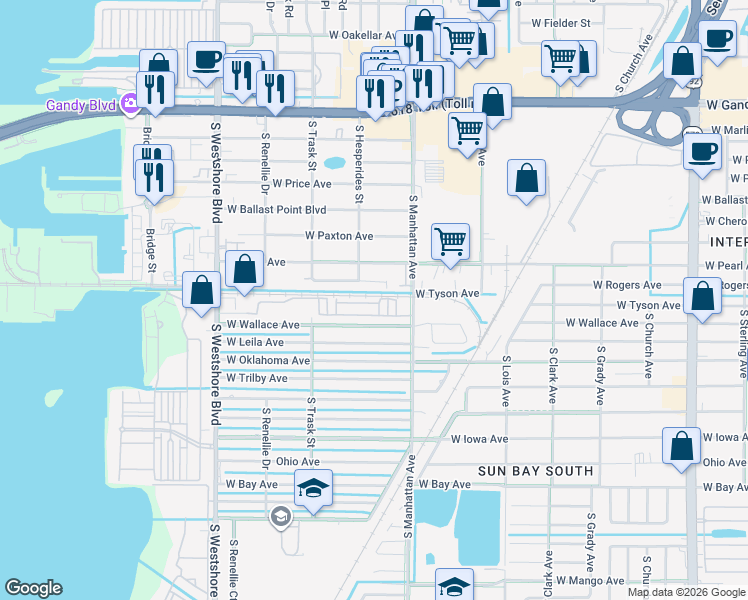 map of restaurants, bars, coffee shops, grocery stores, and more near 4409 West Rogers Avenue in Tampa