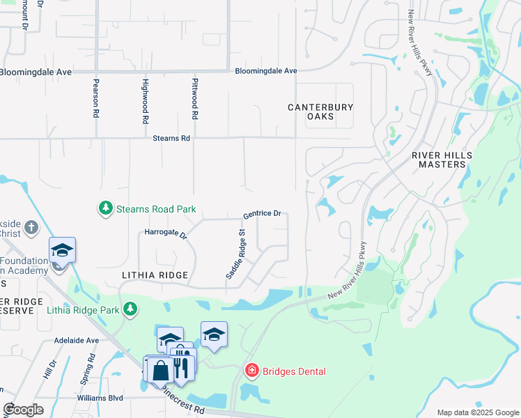 map of restaurants, bars, coffee shops, grocery stores, and more near 4416 Gentrice Drive in Valrico
