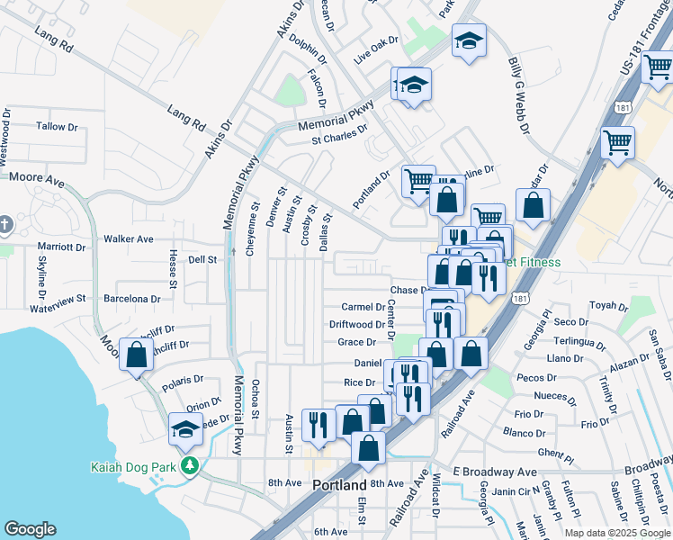 map of restaurants, bars, coffee shops, grocery stores, and more near 1610 Dallas Street in Portland