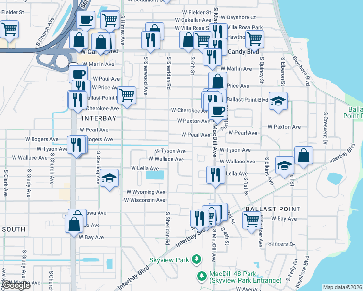 map of restaurants, bars, coffee shops, grocery stores, and more near 3208 West Rogers Avenue in Tampa