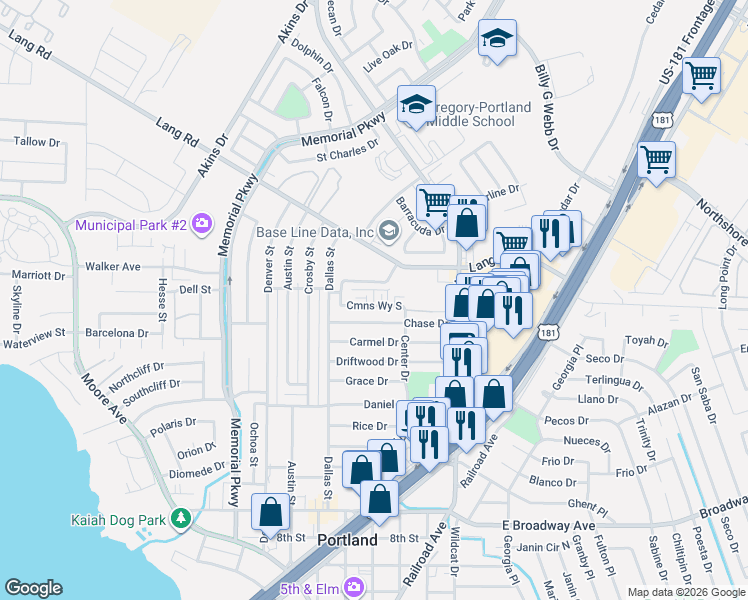 map of restaurants, bars, coffee shops, grocery stores, and more near 55 South Commonsway Drive in Portland