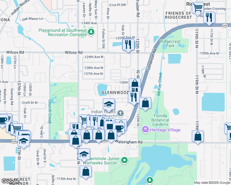 map of restaurants, bars, coffee shops, grocery stores, and more near 12501 Ulmerton Road in Largo