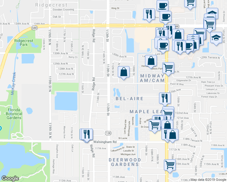 map of restaurants, bars, coffee shops, grocery stores, and more near 11201 122ND Avenue in Largo