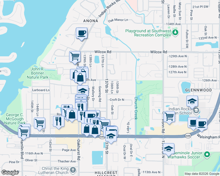 map of restaurants, bars, coffee shops, grocery stores, and more near 12452 137th Street in Largo