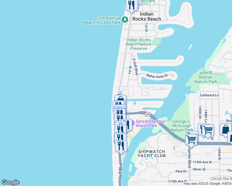 map of restaurants, bars, coffee shops, grocery stores, and more near 610 Gulf Boulevard in Indian Rocks Beach