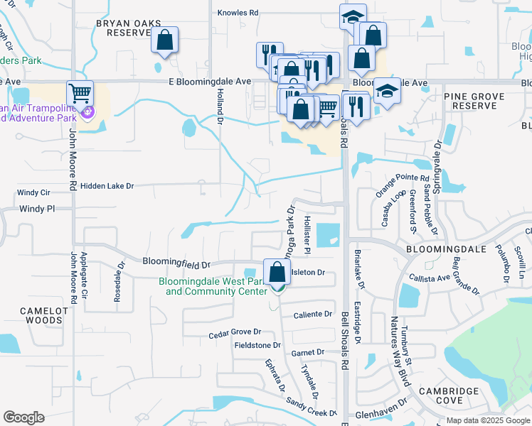 map of restaurants, bars, coffee shops, grocery stores, and more near 3507 Misty Oak Place in Brandon