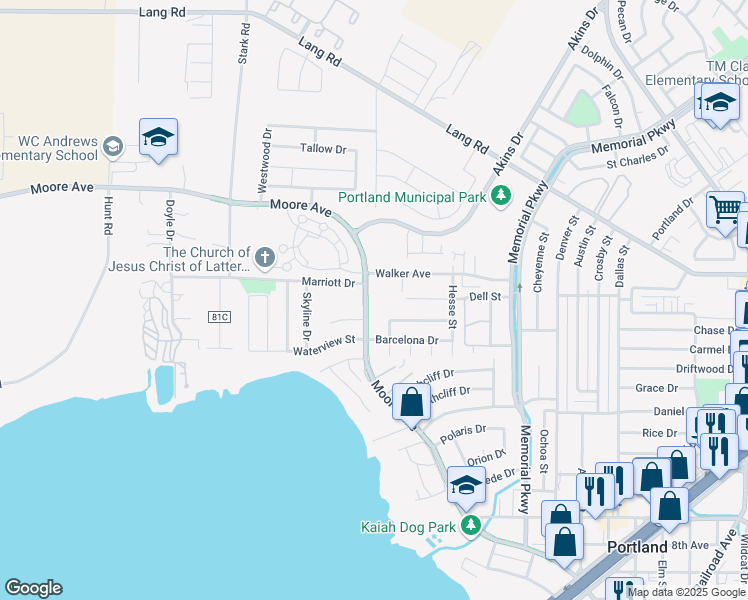 map of restaurants, bars, coffee shops, grocery stores, and more near 1502 Moore Avenue in Portland