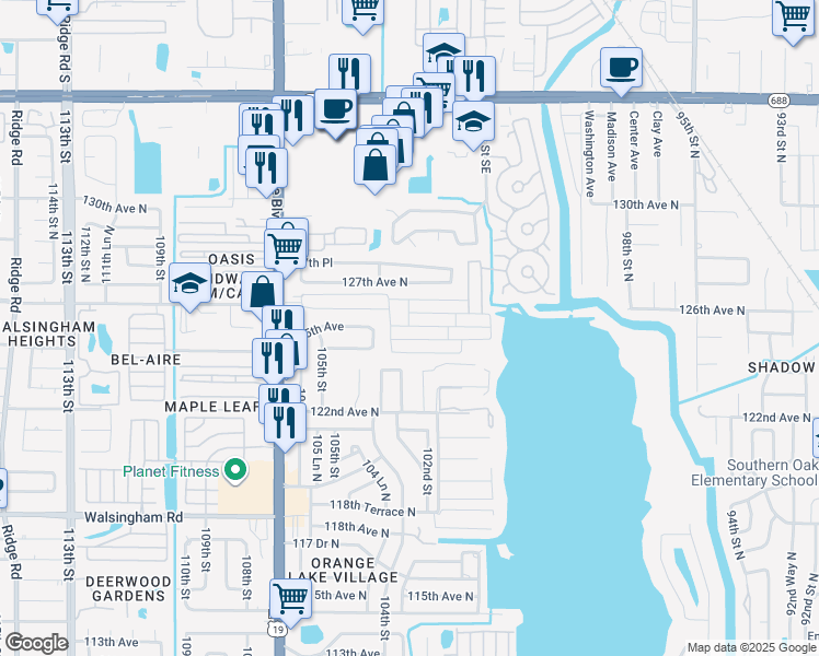 map of restaurants, bars, coffee shops, grocery stores, and more near 5F Leisure Lane in Largo