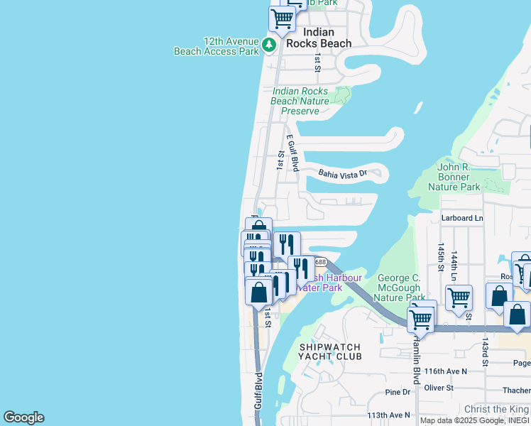 map of restaurants, bars, coffee shops, grocery stores, and more near 110 Haven Beach Drive in Indian Rocks Beach
