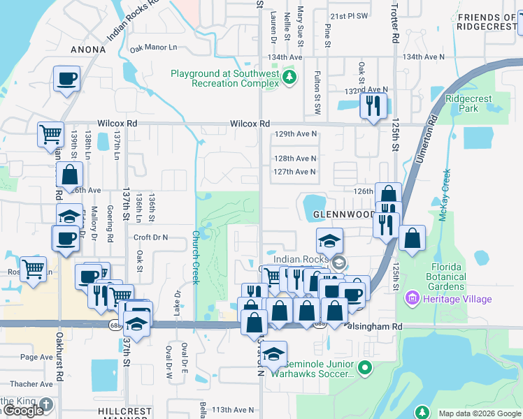 map of restaurants, bars, coffee shops, grocery stores, and more near 12499 Vonn Road in Largo