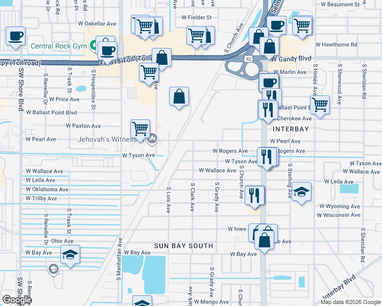 map of restaurants, bars, coffee shops, grocery stores, and more near 4014 West Rogers Avenue in Tampa