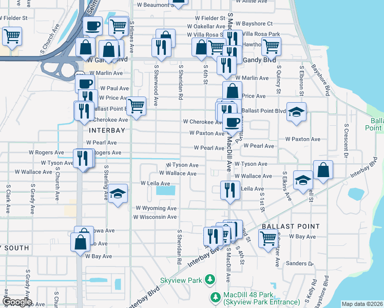 map of restaurants, bars, coffee shops, grocery stores, and more near 3209 West Rogers Avenue in Tampa