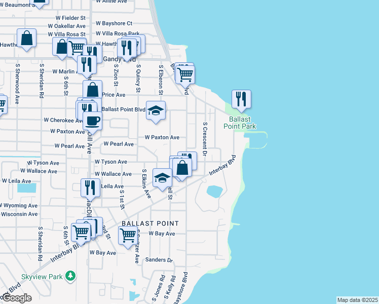 map of restaurants, bars, coffee shops, grocery stores, and more near 2607 West Tyson Avenue in Tampa