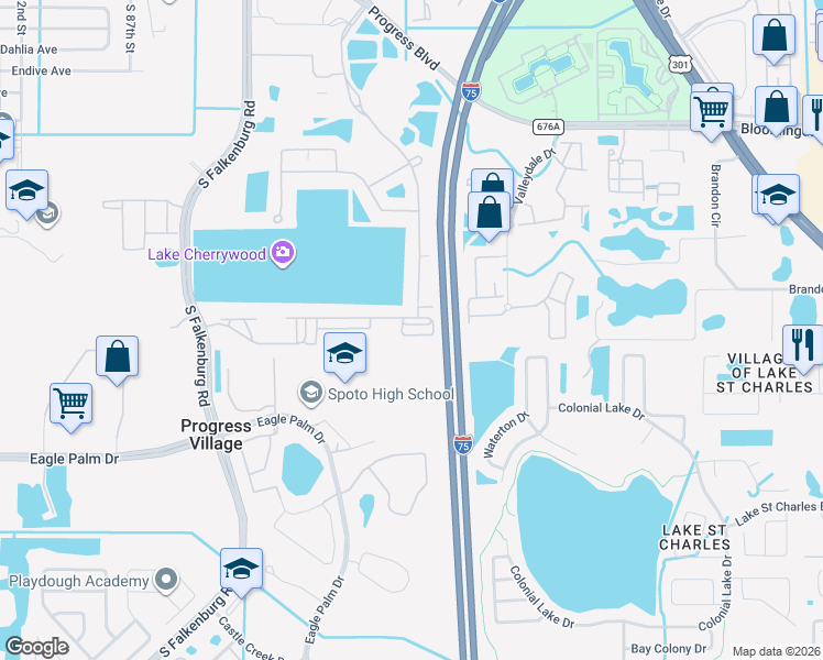 map of restaurants, bars, coffee shops, grocery stores, and more near 8832 Turnstone Shore Lane in Riverview