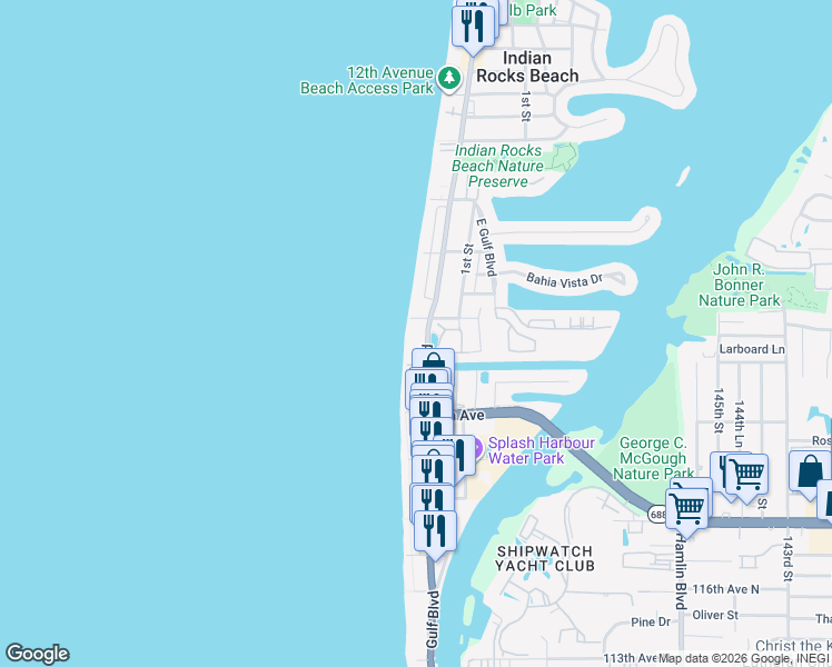 map of restaurants, bars, coffee shops, grocery stores, and more near 610 Gulf Boulevard in Indian Rocks Beach