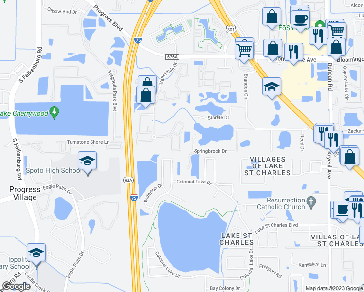 map of restaurants, bars, coffee shops, grocery stores, and more near 9826 Carlsdale Drive in Riverview
