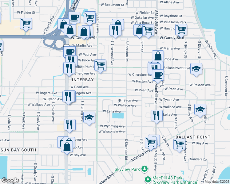 map of restaurants, bars, coffee shops, grocery stores, and more near 3320 West Rogers Avenue in Tampa