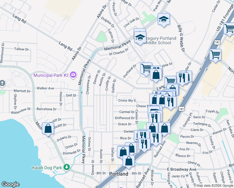 map of restaurants, bars, coffee shops, grocery stores, and more near 1610 Dallas Street in Portland