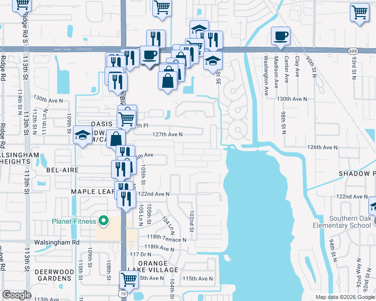 map of restaurants, bars, coffee shops, grocery stores, and more near 5F Leisure Lane in Largo