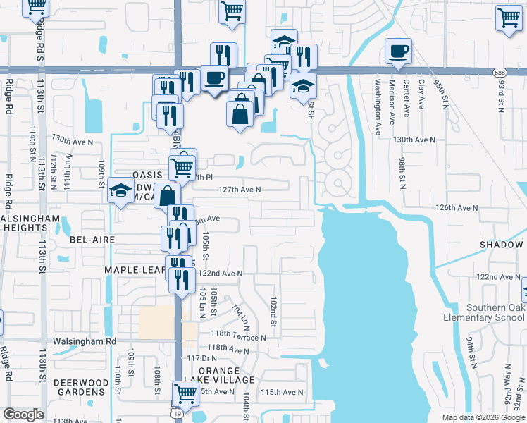 map of restaurants, bars, coffee shops, grocery stores, and more near 5F Leisure Lane in Largo