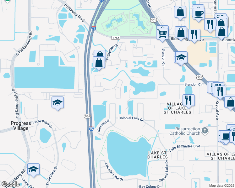map of restaurants, bars, coffee shops, grocery stores, and more near 9919 Carlsdale Drive in Riverview