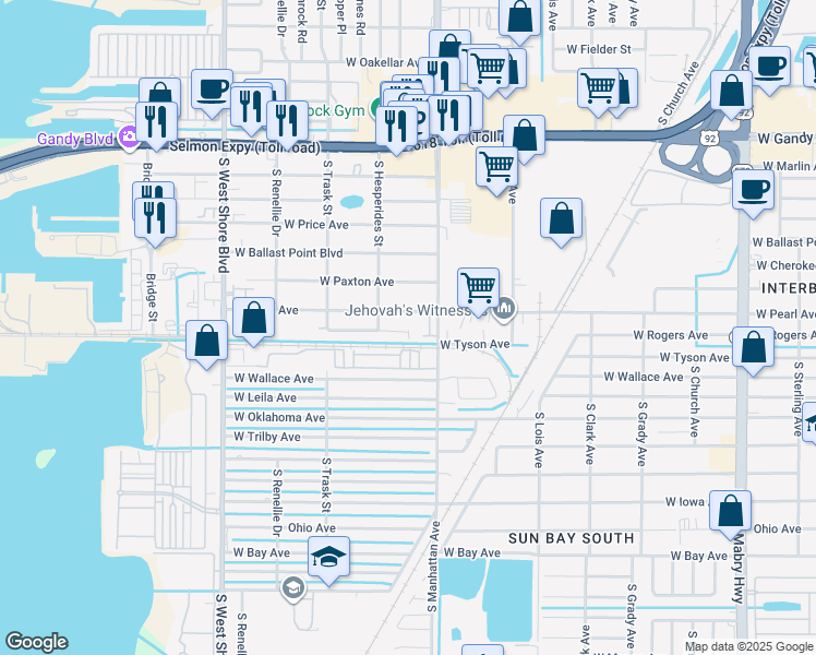 map of restaurants, bars, coffee shops, grocery stores, and more near 4409 West Rogers Avenue in Tampa