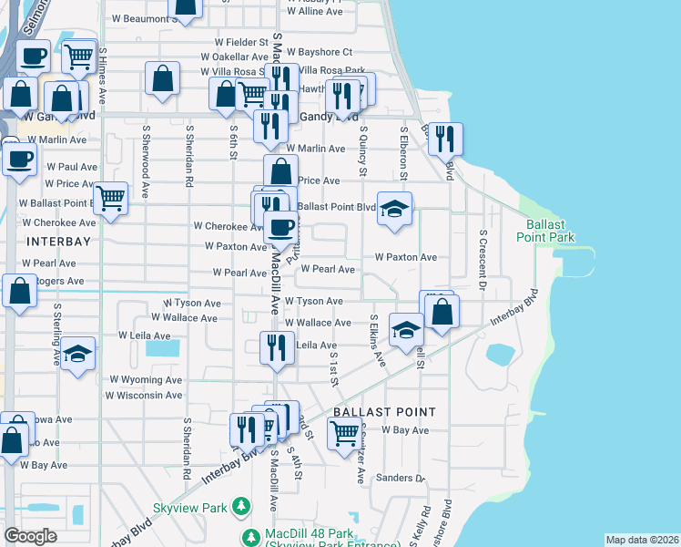 map of restaurants, bars, coffee shops, grocery stores, and more near 2909 West Rogers Avenue in Tampa