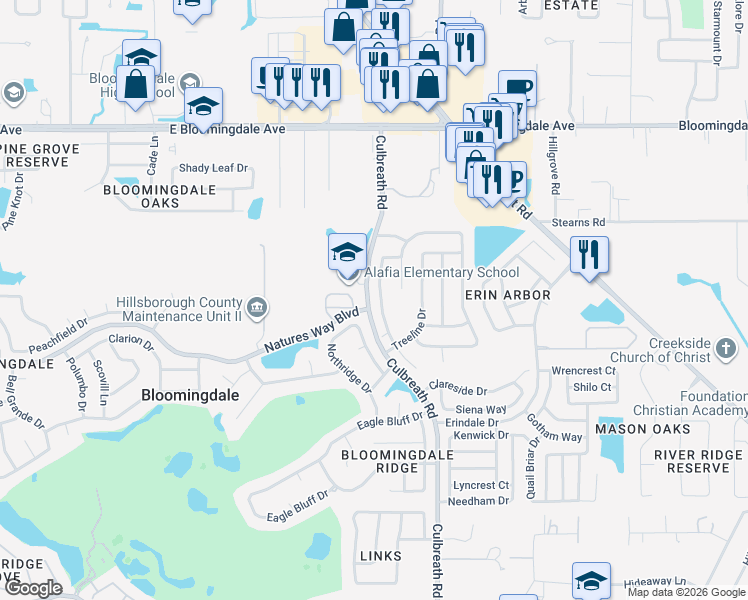 map of restaurants, bars, coffee shops, grocery stores, and more near 3730 Hollow Wood Drive in Valrico