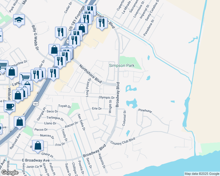 map of restaurants, bars, coffee shops, grocery stores, and more near 401 Northshore Boulevard in Portland