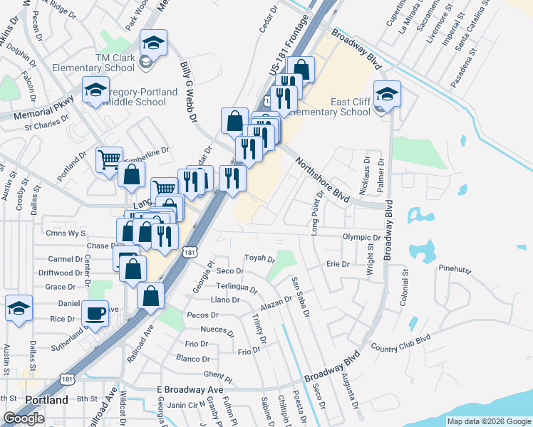 map of restaurants, bars, coffee shops, grocery stores, and more near Esplanade in Portland