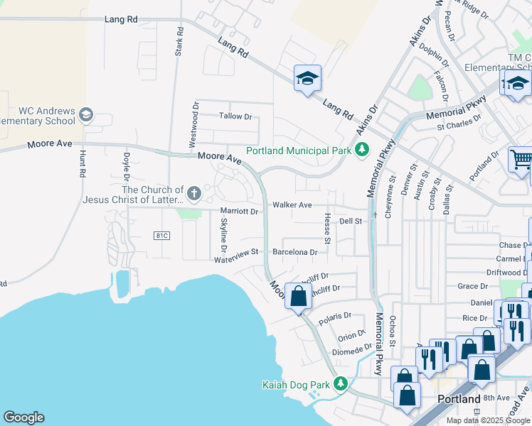 map of restaurants, bars, coffee shops, grocery stores, and more near 1502 Moore Avenue in Portland