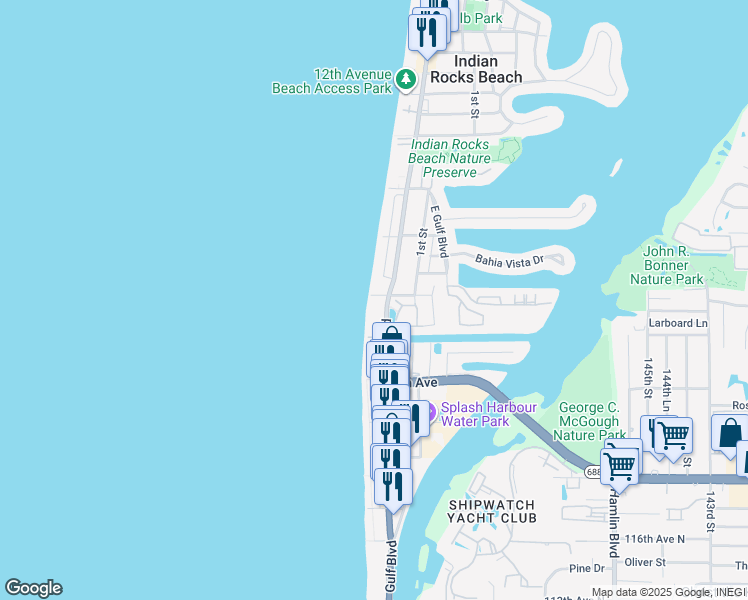 map of restaurants, bars, coffee shops, grocery stores, and more near 3 7th Avenue North in Indian Rocks Beach