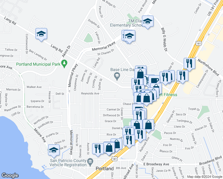map of restaurants, bars, coffee shops, grocery stores, and more near 1802 Portland Drive in Portland