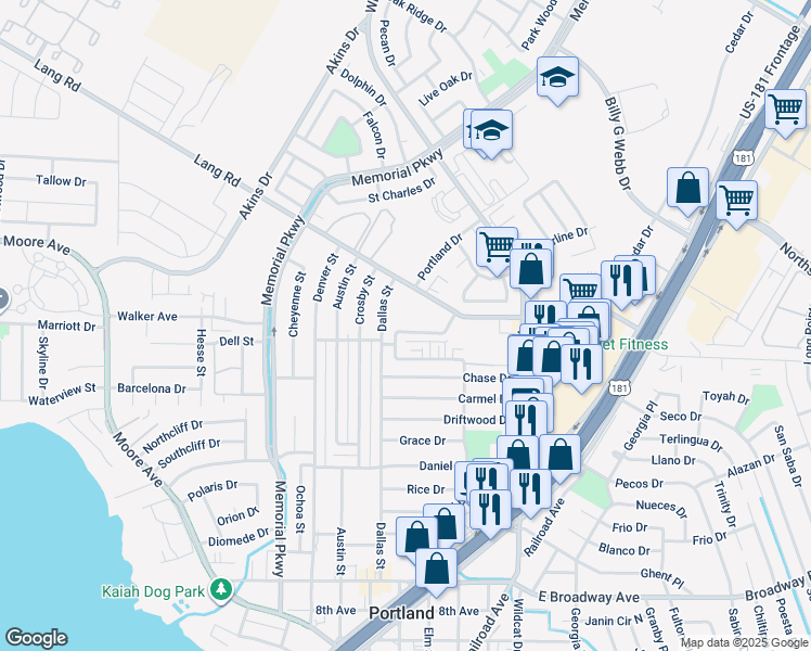 map of restaurants, bars, coffee shops, grocery stores, and more near 1802 Portland Drive in Portland