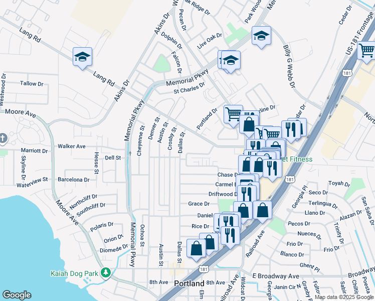 map of restaurants, bars, coffee shops, grocery stores, and more near 1714 Dallas Street in Portland