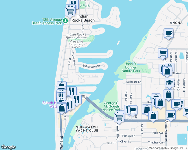map of restaurants, bars, coffee shops, grocery stores, and more near 333 Bahia Vista Drive in Indian Rocks Beach