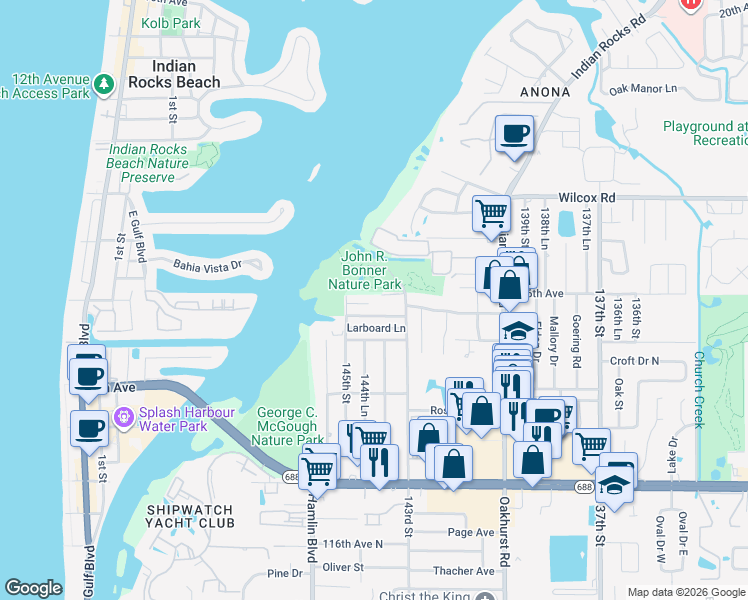 map of restaurants, bars, coffee shops, grocery stores, and more near 14444 143rd Street in Largo