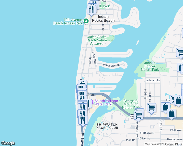 map of restaurants, bars, coffee shops, grocery stores, and more near 220 Bates Avenue in Indian Rocks Beach