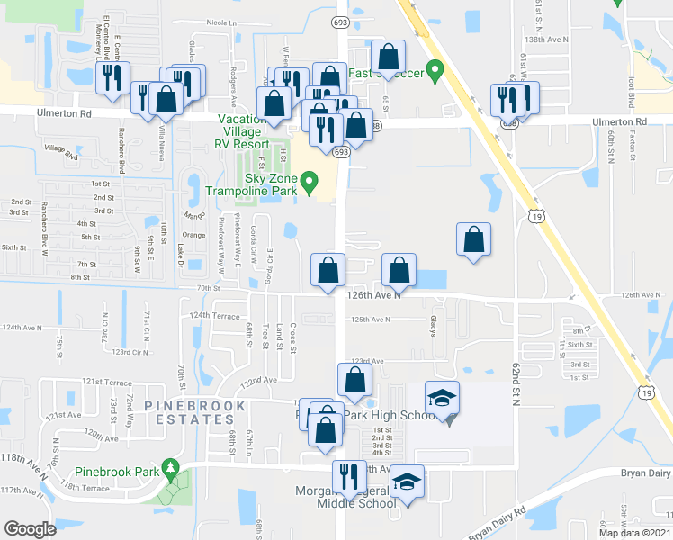 map of restaurants, bars, coffee shops, grocery stores, and more near in Largo