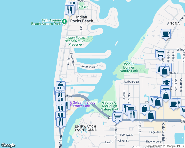 map of restaurants, bars, coffee shops, grocery stores, and more near 333 Bahia Vista Drive in Indian Rocks Beach